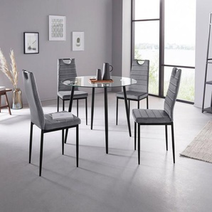INOSIGN Essgruppe Danny + Mandy, (Set, 5-tlg), runder Glastisch, Ø 100 cm und 4 Esszimmerstühlen, Bezug aus Samtstoff