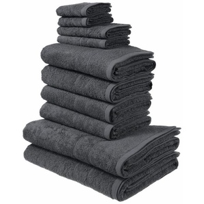 my home Handtuch Set Inga, Duschtücher, Handtücher, Gästetücher, Seiftücher, Walkfrottee (10-St), Handtücher mit feiner Bordüre, 100% Baumwolle, einfarbig, weich