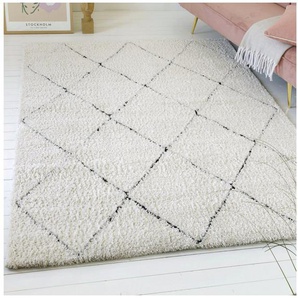 my home Hochflor-Teppich Aveline, rechteckig, Höhe: 30 mm, Langflor, Shaggy im Berber Stil, geometrisch, Raute, Wohnzimmer