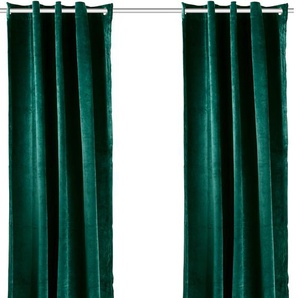 Vorhang MY HOME Velvet Uni Gardinen Gr. 225 cm, Ösen, 140 cm, grün (dunkelgrün) Ösen Gardine Samt