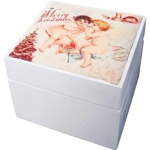 Dekokiste MYFLAIR MÖBEL & ACCESSOIRES Camille, weiß Aufbewahrungsboxen Gr. B/H/T: 11 cm x 11 cm x 9 cm, bunt Kiste Kisten Aufbewahrungsboxen Aufbewahrungsbox, mit Engel Motiv auf dem Deckel, Shabby Optik