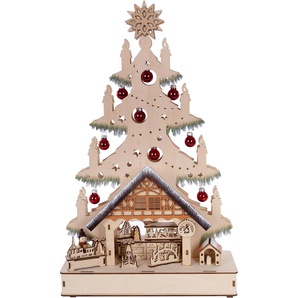LED Schwibbogen MYFLAIR MÖBEL & ACCESSOIRES Schwibbögen Gr. B/H/T: 29 cm x 49,5 cm x 10 cm, beige (natur) Fensterdeko aus Holz, mit Weihnachtskugeln geschmückt, Höhe ca. 49 cm