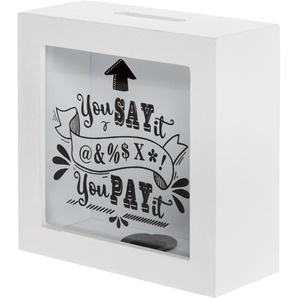 Spardose MYFLAIR MÖBEL & ACCESSOIRES Salra, weiß Spardosen weiß Weitere Figuren Skulpturen Dekofiguren eckig, 15x15 cm, mit Schriftzug
