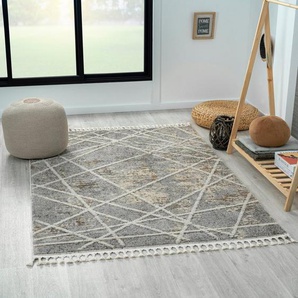 Myflair Möbel & Accessoires Teppich Nelia Lagerräumung, rechteckig, Höhe: 15 mm, Kurzflor, mit Hoch-Tief Effekt, Microfaser, mit Fransen