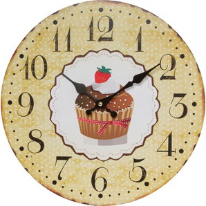 Wanduhr MYFLAIR MÖBEL & ACCESSOIRES Cupcake, braun Wanduhren Gr. B/H: 4 cm x 33,8 cm, beige Wanduhren rund, Ø 33,8 cm, Shabby Optik, dekorativ in Küche & Wohnzimmer