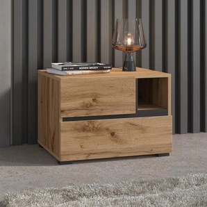 Nachtkommode INOSIGN Cross, moderner griffloser Nachtschrank, braun (wotan eiche), B:55cm H:40cm T:40cm, FSC-zertifizierter Holzwerkstoff, Melamin, Sideboards, Nachttisch, Nachtkonsole mit 2 Schubladen