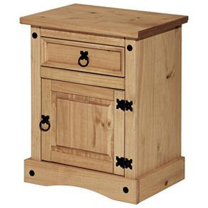 Nachtkommode Kiefern Holz, 1 Schublade, 1 Tür - Nachttisch, Nachtschrank, Beistellkommode, Nachtschrank, Bettkommode