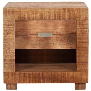 Nachtkommode Mango Holz, 1 Schublade, 1 offenes Fach - Nachttisch, Nachtschrank, Beistellkommode, Nachtschrank, Bettkommode