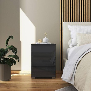 Nachtkommode mit Glas 62cm 1er Set Grau/Graumetallic