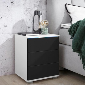 Nachtkommode PRIESS Sideboards Gr. B/H/T: 41 cm x 54 cm x 38 cm, 3, schwarz (weiß, hochglanz) Nachtkonsolen und Nachtkommoden mit LED-Beleuchtung Push-to-open