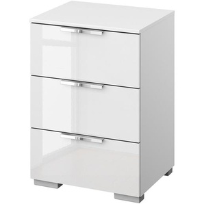 Nachtkommode x3 40cm Weiß/Hochglanz Weiß/Alpinweiß Chrom