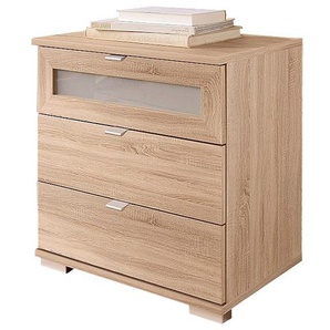 Nachtkommode WIMEX Box Sideboards Gr. B/H/T: 52 cm x 58 cm x 38 cm, 1 Nachtkommode, 3, beige (eiche sägerau nachbildung, milchglas) Nachtkonsolen und Nachtkommoden mit Glaseinsatz in der oberen Schublade, 2 Höhen