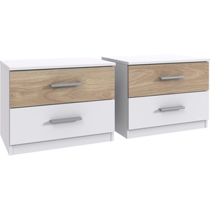 Nachtkommode WIMEX Budapest Sideboards Gr. B/H/T: 52 cm x 40 cm x 38 cm, 2 Stück, weiß (weiß, hickory oak nachbildung) Nachtkonsolen und Nachtkommoden wahlweise einzeln oder im 2er Set, mit jeweils 2 Schubladen