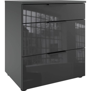 Nachtkommode WIMEX Level36 black C by fresh to go Sideboards Gr. B/H/T: 54 cm x 61 cm x 41 cm, 3, grau (graphit, glas grey) Nachtkonsolen und Nachtkommoden mit Glaselementen auf der Front, soft-close Funktion, 54cm breit