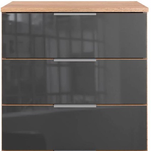 Nachtkommode WIMEX Saigon Sideboards Gr. B/H/T: 52 cm x 74 cm x 38 cm, 4, grau (plankeneiche nachbildung, glas grey) Nachtkonsolen und Nachtkommoden mit 4 Schubladen, wahlweise Glas-oder Spiegelfronten