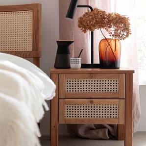 Nachtkonsole ANDAS Hällevik Nachtkonsole, Nachtkommode, braun (eiche natur), B:45cm H:45cm T:35cm, Sideboards, Schubkastenfronten mit Wiener Geflecht, FSC Zertifiziertes Eiche, Topseller