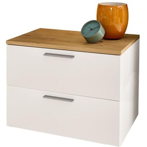 Nachttisch Ascea in bianco weiß/Balkeneiche Furnier, Breite ca. 60 cm