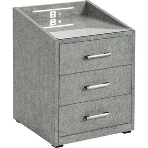 Nachtkonsole ED EXCITING DESIGN Moon Sideboards Gr. B/H/T: 47 cm x 61 cm x 46 cm, Webstoff, 3, grau (grau, brego 09 grey) Nachtkonsolen und Nachtkommoden mit LED-Beleuchtung USB-Anschluss & USB-C-Anschluss