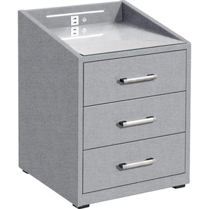 Nachtkonsole ED EXCITING DESIGN Moon Sideboards Gr. B/H/T: 47 cm x 61 cm x 46 cm, Webstoff, 3, grau (grau, colet 06 grau) Nachtkonsolen und Nachtkommoden mit LED-Beleuchtung USB-Anschluss & USB-C-Anschluss