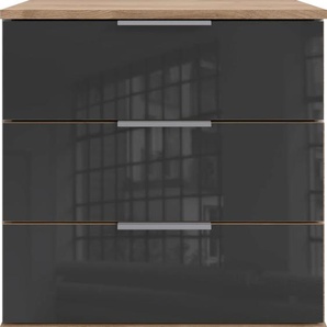 Nachtkonsole WIMEX Easy Sideboards Gr. B/H/T: 52 cm x 56 cm x 38 cm, 3, grau (plankeneichefarben, grauglas) Nachtkonsolen und Nachtkommoden mit Glas- oder Spiegelfront