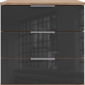 Nachtkonsole WIMEX Easy Sideboards Gr. B/H/T: 52 cm x 56 cm x 38 cm, 3, grau (plankeneichefarben, grauglas) Nachtkonsolen und Nachtkommoden mit Glas- oder Spiegelfront