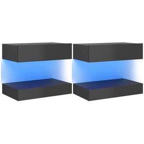 Nachttisch 2er-Set Hochglanz-Grau mit LED Licht MDF