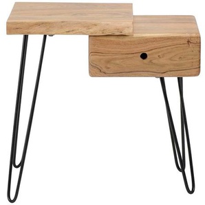 Nachttisch aus Akazie Massivholz und Metall Baumkante