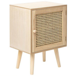 Nachttisch Helles Holz aus Rattan Schranktür mit 2 Fächern für Schlafzimmer Boho Modern Natur Rustikal
