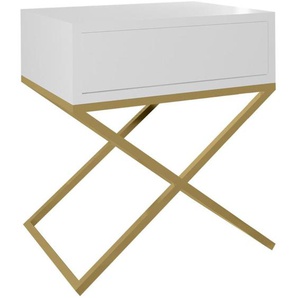 Nachttisch MAX weiß mit gold Metallbeinen