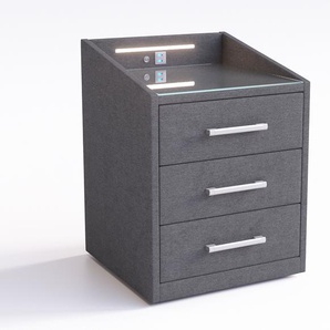 Nachttisch Miako 47x61 cm Microvelour Anthrazit mit LED, Nachttische