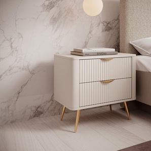 Nachttische 2er-Set mit 2 Schubladen - Beige & Goldfarben - ELONARIA von Pascal Morabito