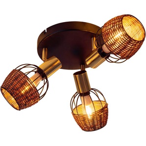 näve Deckenspots Corbis, ohne Leuchtmittel, 3 Spots excl. E14 max. 40W schwarz/natur/gold D: 38cm mit Rattan