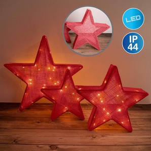 näve LED Stern Christmas Stars, LED fest integriert, Warmweiß, LED 3er SetChristmas Stars, rot,1x Zuleitung mit Adapter 4,5V/3.6W