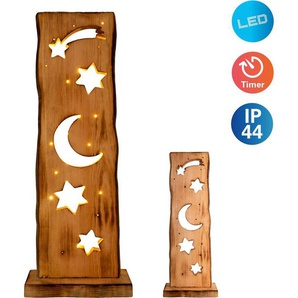 näve LED Dekoobjekt Light Moon/Stars, Ein-/Ausschalter, LED fest integriert, Warmweiß, Für Aussenbereich geeignet, incl. Timer (6h an und 18h aus), aus Holz