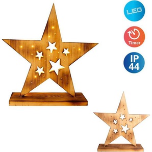 näve LED Dekoobjekt LED-Holzstern H: 49cm, Weihnachtsdeko aussen, Ein-/Ausschalter, LED fest integriert, Warmweiß, Timerfunktion (6on/18off), AA Batterie 1,5V, für Außen geeignet