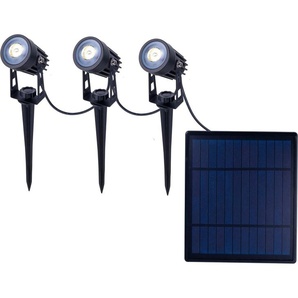 näve LED Solarleuchte Spoti, Memoryfunktion, Tageslichtsensor, LED fest integriert, Kaltweiß, 3er LED Solarspot mit Erdspieß inkl. Solarpanel Zuleitung 6m