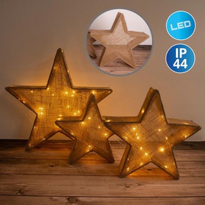 näve LED Stern »Weihnachtsstern, 3er Set Deko-Weihnachtssterne, Weihnachtsdeko aussen«, 1 flammig, Leuchtmittelabstand: ca. 10cm, Farbe: braun, Material: Textil, Eisen