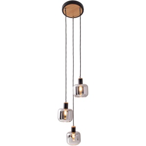näve Pendelleuchte »Fumoso«, 3 flammig, Leuchtmittel E14   ohne Leuchtmittel, Glasschirme dunkel getönt (rauchoptik) 3xE14 Höhe 123cm schwarz natur