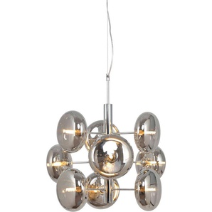 näve Pendelleuchte Orion, ohne Leuchtmittel, Gestell chrom, 9 flache Rundgläser in chrom-smoky, exkl. G9, H: 55cm