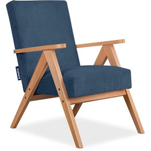 Naset Vintage Sessel gepolstert Echt-Holz-Rahmen, dunkelblau - Konsimo