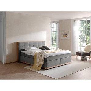 Naturoo Boxspringbett Levana 180x200 cm Webstoff/Eiche Grau mit Matratze