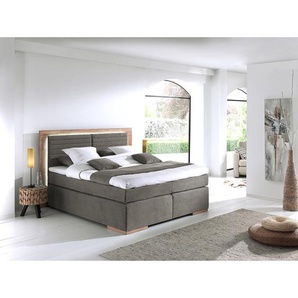 Boxspringbett Marcel II 180 x 200cm Microfaser Grau/Grau H3 Buche