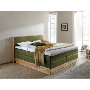 Boxspringbett Moneta 200 x 200cm Microfaser Grün/Antikgrün H3 Buche