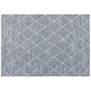 Naturteppich handgewebt | blau | Baumwolle | 70 cm |