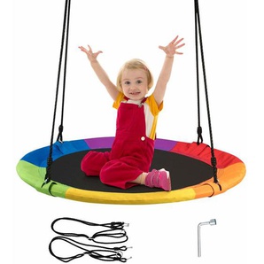 Nestschaukel Φ100cm, bis 150kg, 100-160cm verstellbar seil, Kinderschaukel Tellerschaukel Rundschaukel, Outdoor Garten Bunt - Costway