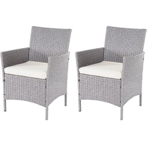 Neuwertig] 2er-Set Poly-Rattan Gartensessel Hamar, Korbsessel grau, Kissen creme