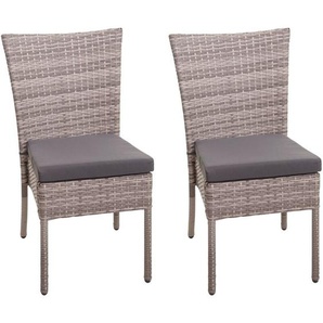 [NEUWERTIG] 2er-Set Poly-Rattan Stuhl HHG-949, Balkonstuhl Gartenstuhl, stapelbar grau-braun, Kissen dunkelgrau