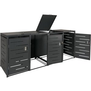 Neuwertig] 4er-Mülltonnenverkleidung HHG 323, Mülltonnenbox Mülltonnenabdeckung, erweiterbar 117x263x80cm anthrazit, Stahl 108kg
