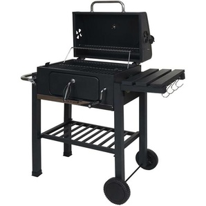 Neuwertig] Grillwagen HHG 862, Holzkohlegrill Standgrill Barbecue bbq Gartengrill mit Deckel Ablagen, Stahl, 110x100x51cm schwarz