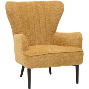Neuwertig] Lounge-Sessel HHG 060, Cocktail-/Ohrensessel Polsterstuhl Retro Vintage Stoff Chenille (500g/m²) Öko-Tex gelb